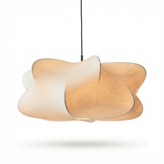 Modern pendant light with organic design on a white background