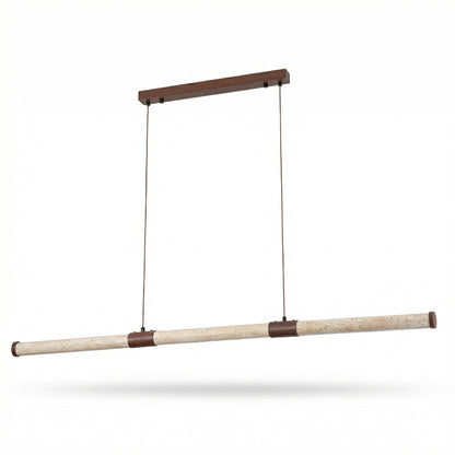 Minimalist Travertine Chandelier Light with Integrated LED Design | Adjustable Height for Elegant Dining Room Illumination