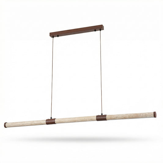 Minimalist Travertine Chandelier Light with Integrated LED Design | Adjustable Height for Elegant Dining Room Illumination